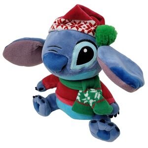 Disney Store Stitch Christmas Plush 12" Holiday Sweater Hat Scarf Authentic